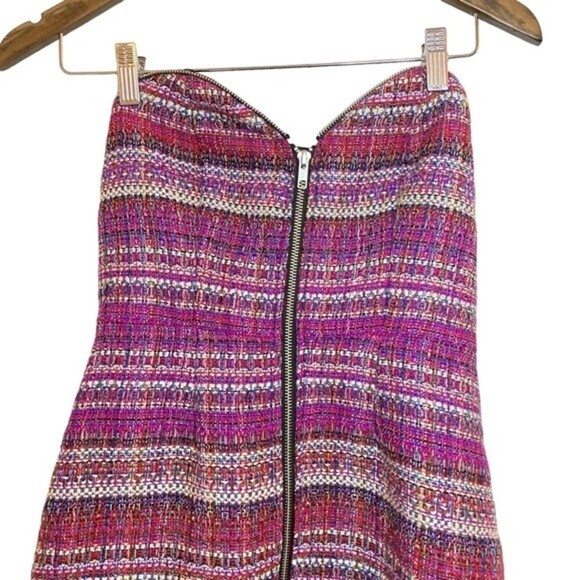 Revolve NBD Pink Preppy old money Barbiecore Tweed Zip Strapless Mini Dress XS - Picture 8 of 14